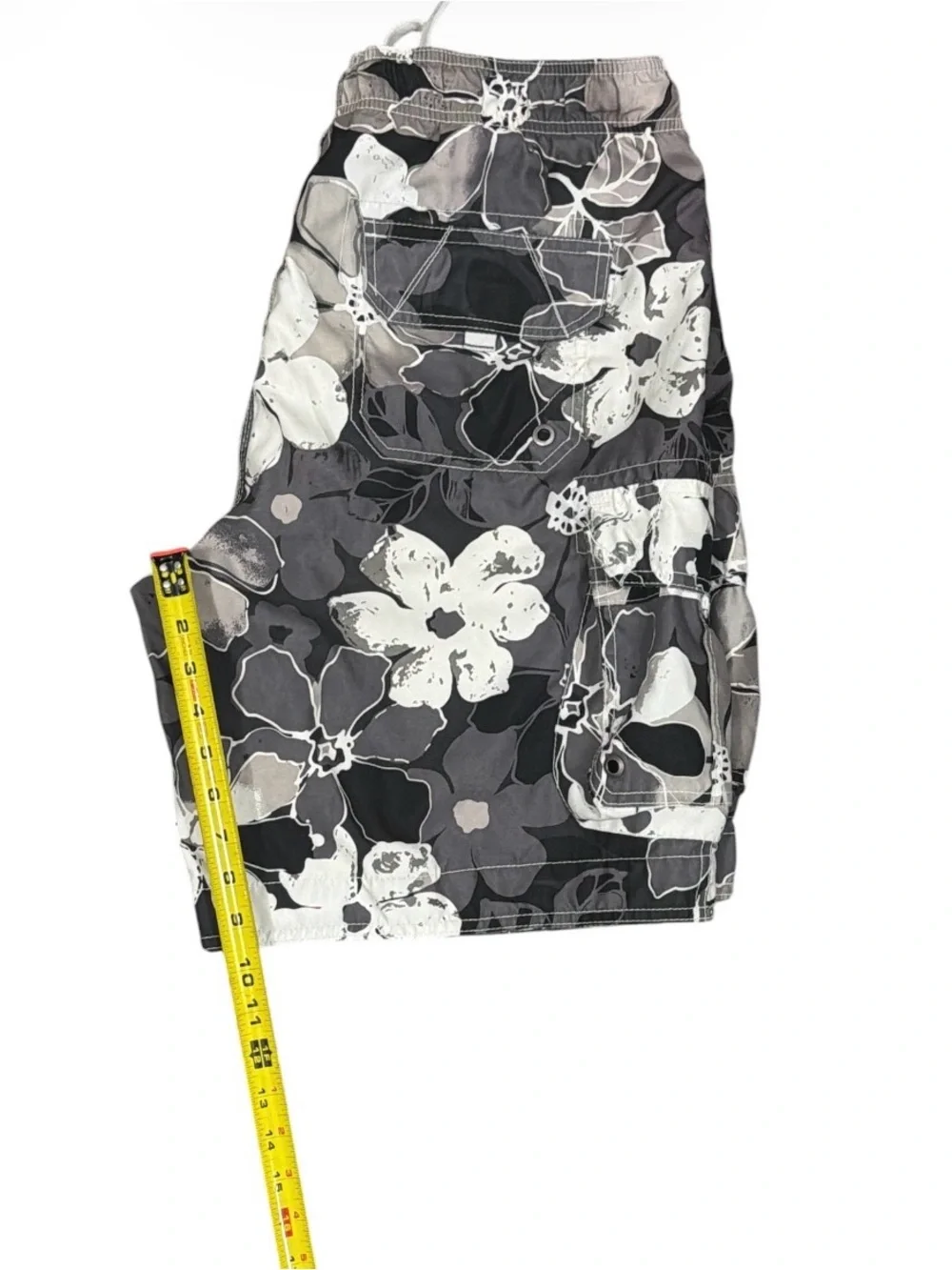 Men's Gray Floral Cargo Swim Shorts